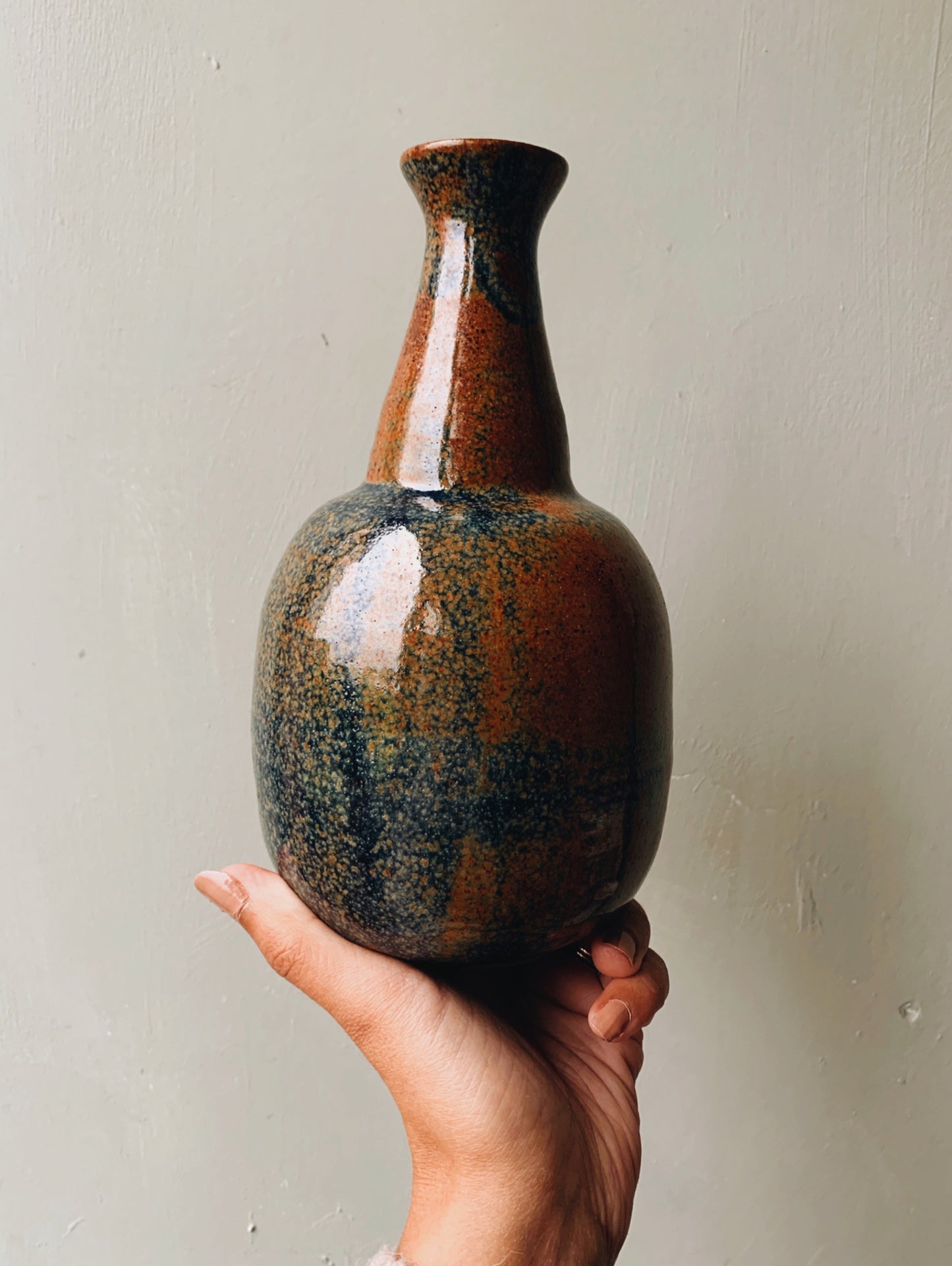 Rustic Turquoise & Burnt Orange Speckle Ceramic Bottle