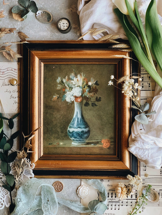 Vintage Flowers in Vase Print Framed