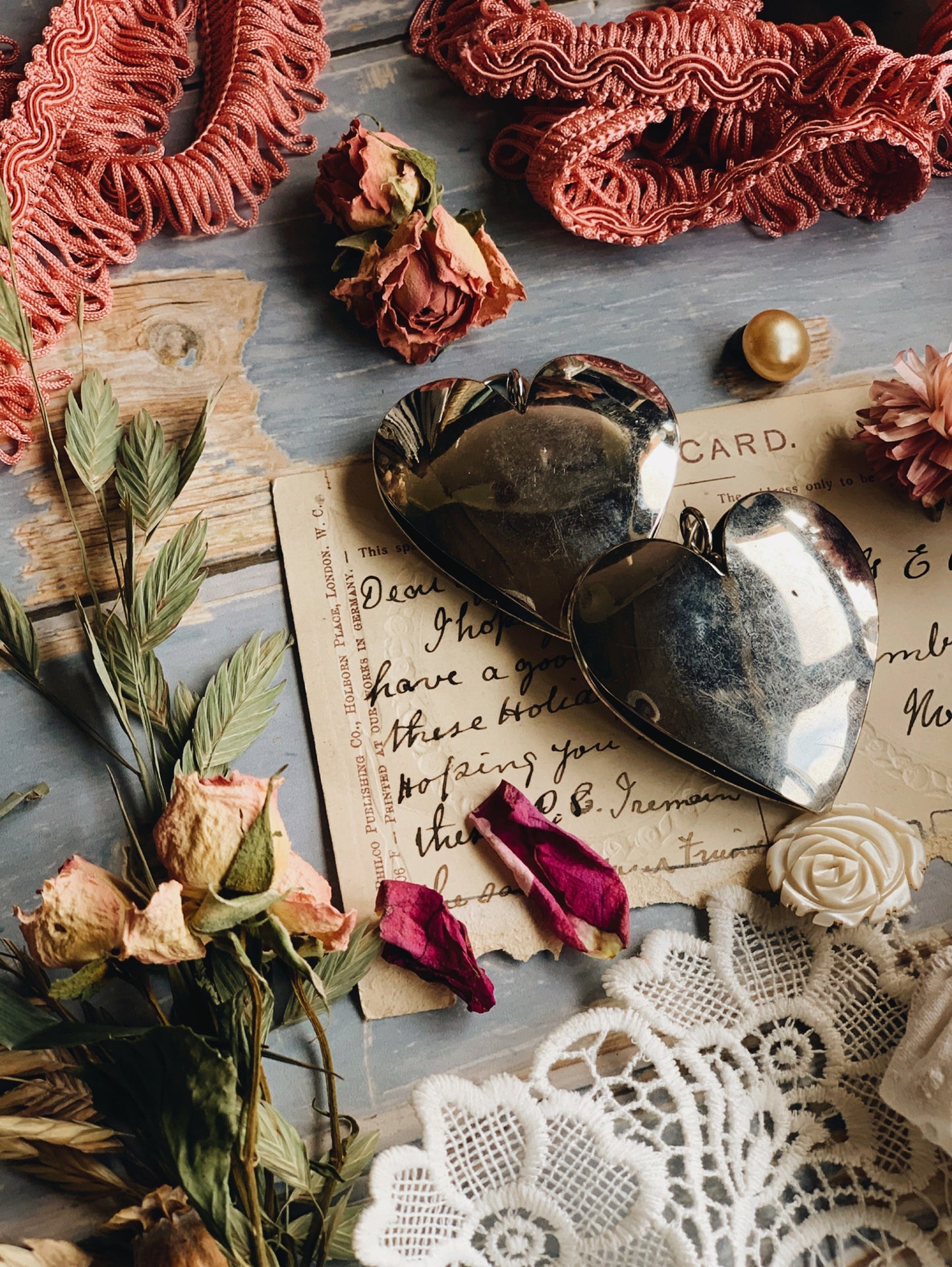 Two Silver Bell Hanging Hearts