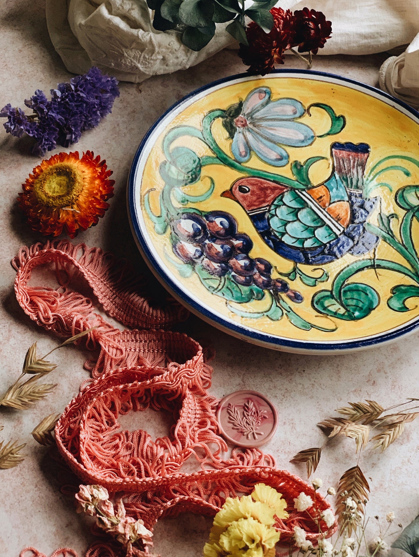 Vintage Hand~painted European (Italian) Bird Plate (two available sold separately)