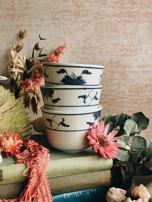 Vintage Blue & White Oriental Decorative Cups (three available sold separately)