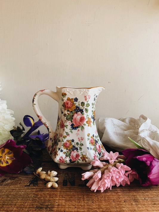 vintage Fenton floral gilt details ceramic jug / vase