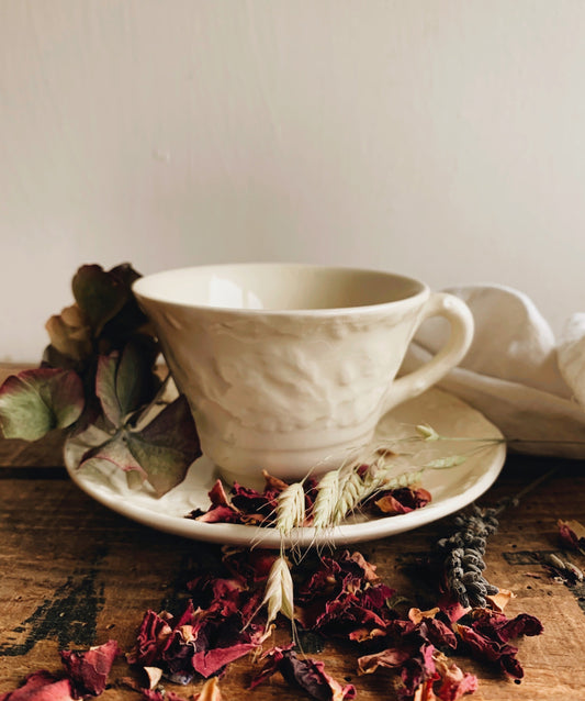 Vintage Masons Ironstone Cream Decorative Cup & Saucer