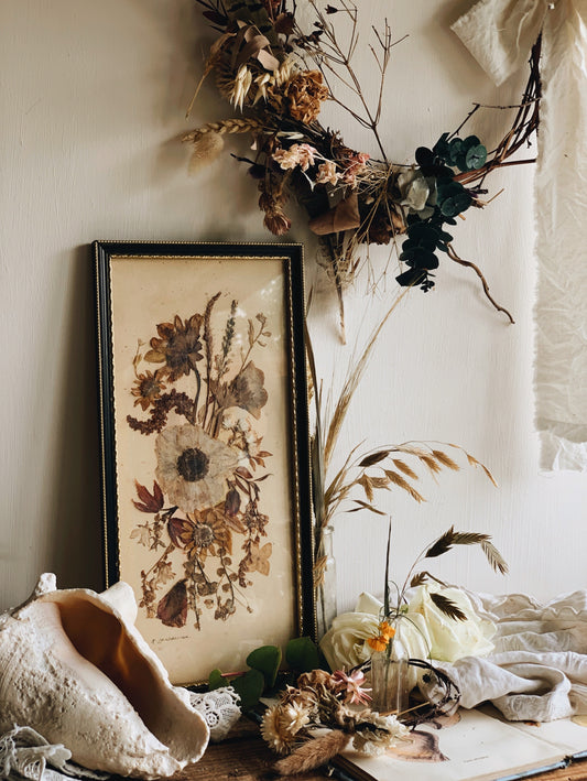 Antique Pressed Dried Flowers Framed