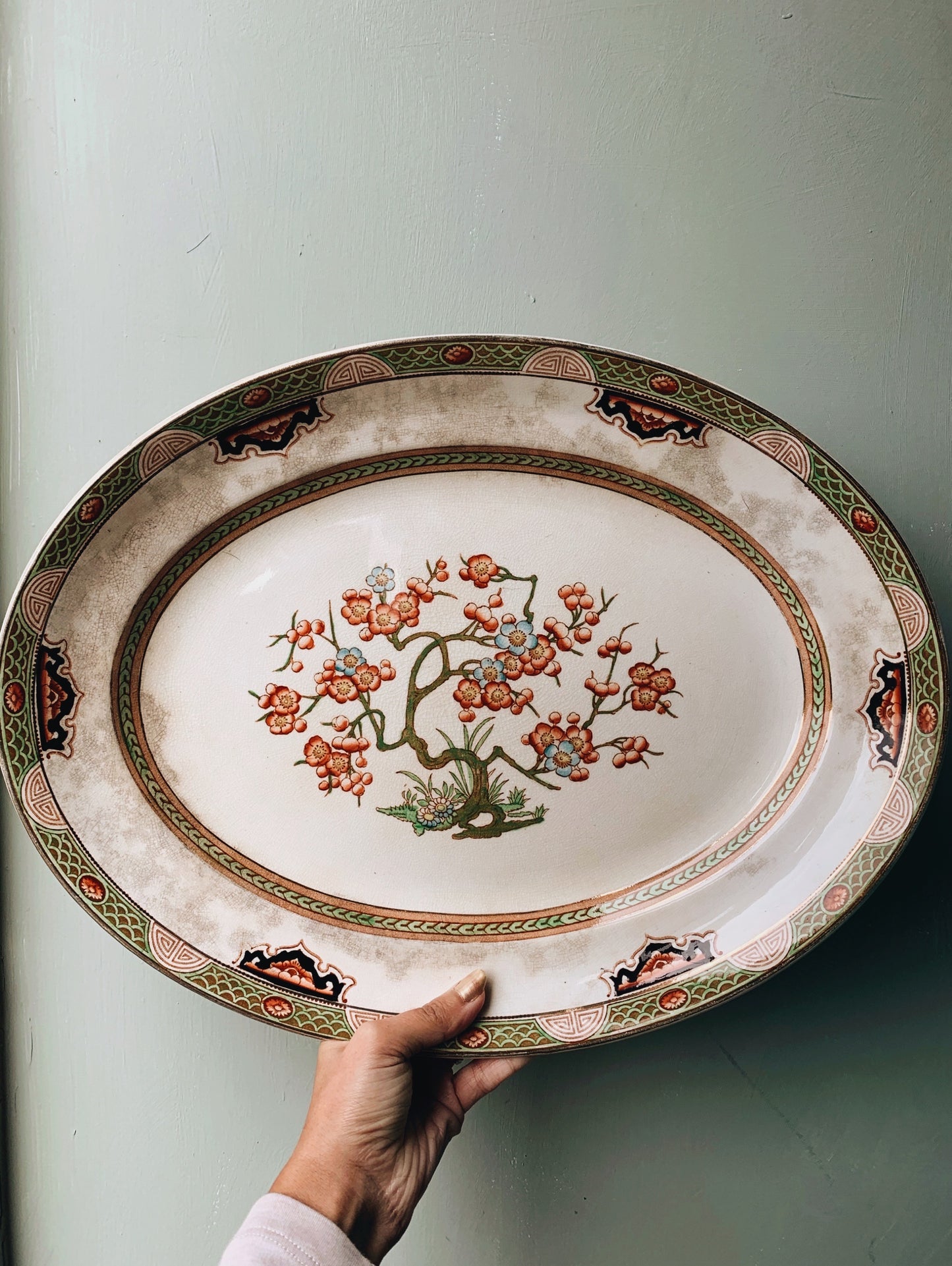 Extra Large Antique Decorative Serving Dish ~ crazing galore (UK shipping only)