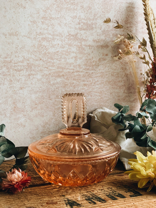 Kitsch 1950’s Peach Glass Pot with Lid