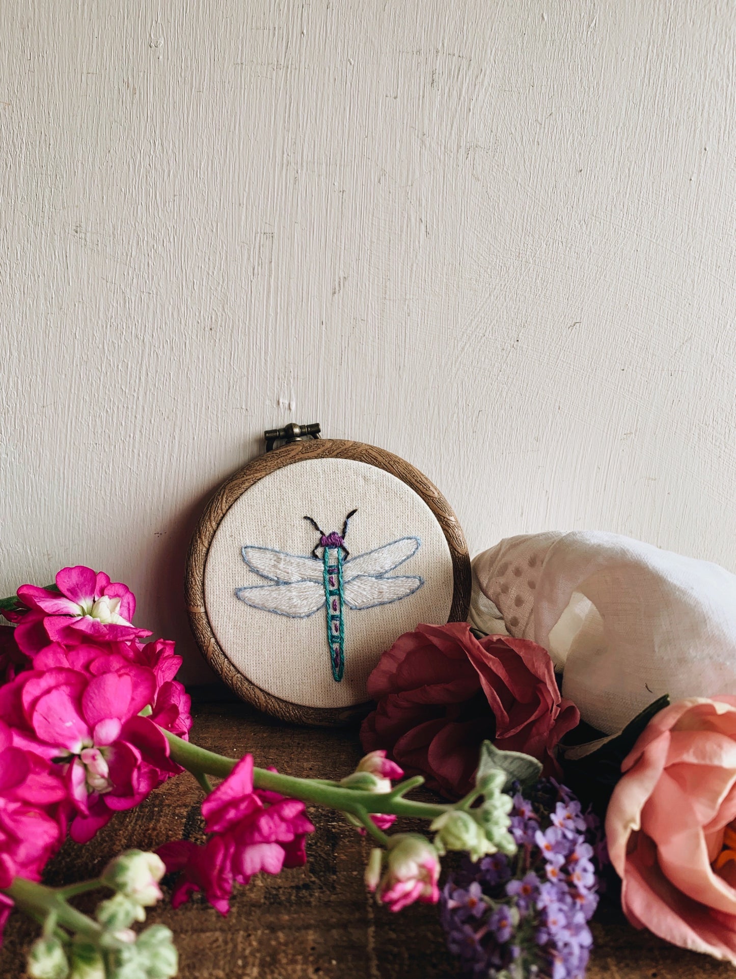 Vintage Dragonfly Embroidery Hoop / Hanging