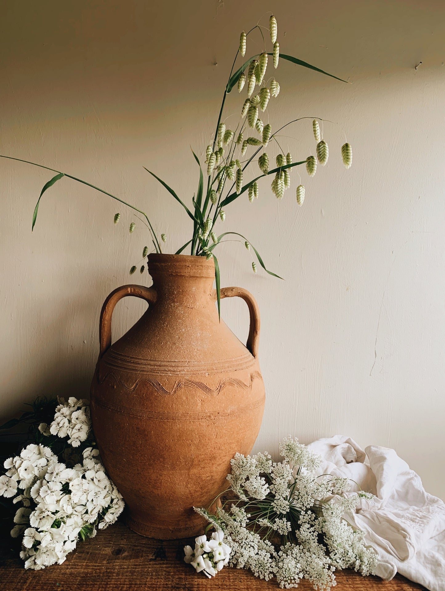 Large Terracotta Vase With Handles ~ decorative detailing (UK SHIPPING ONLY VERY HEAVY & LARGE)