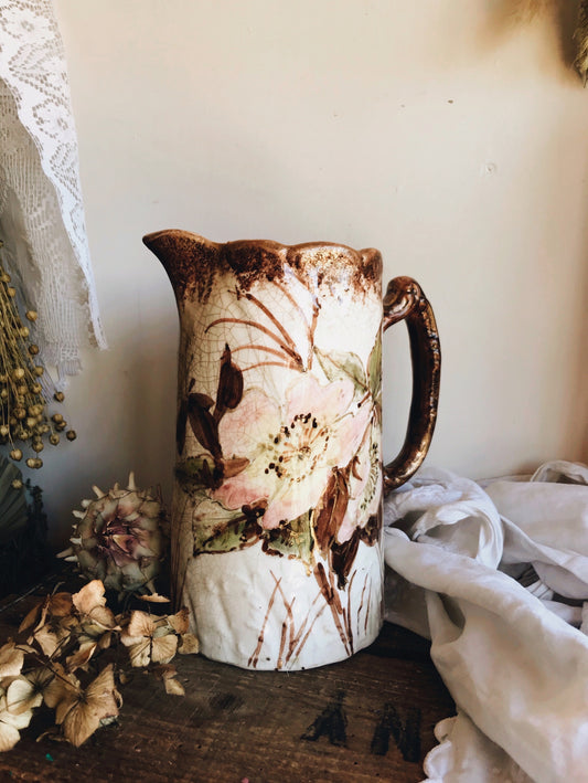 Antique Early 1900’s Cream Floral Vase