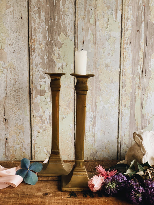 Two Vintage Brass Candle Sticks