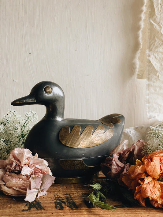 Vintage Pewter & Brass Decorative Duck