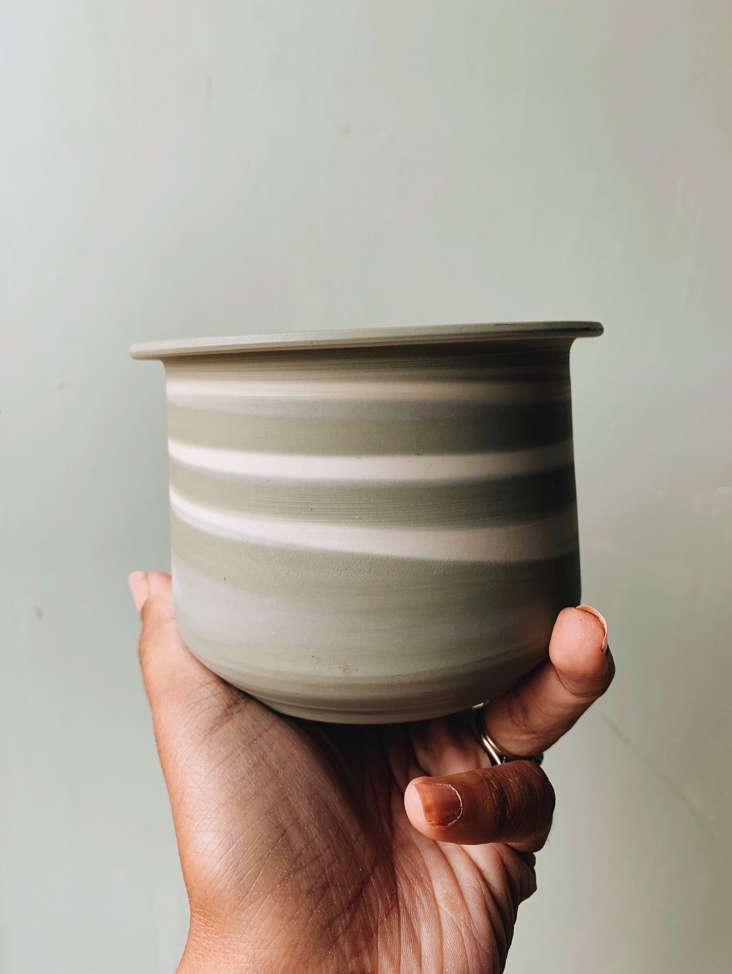 Vintage Hand~Thrown Green Ceramic Pot