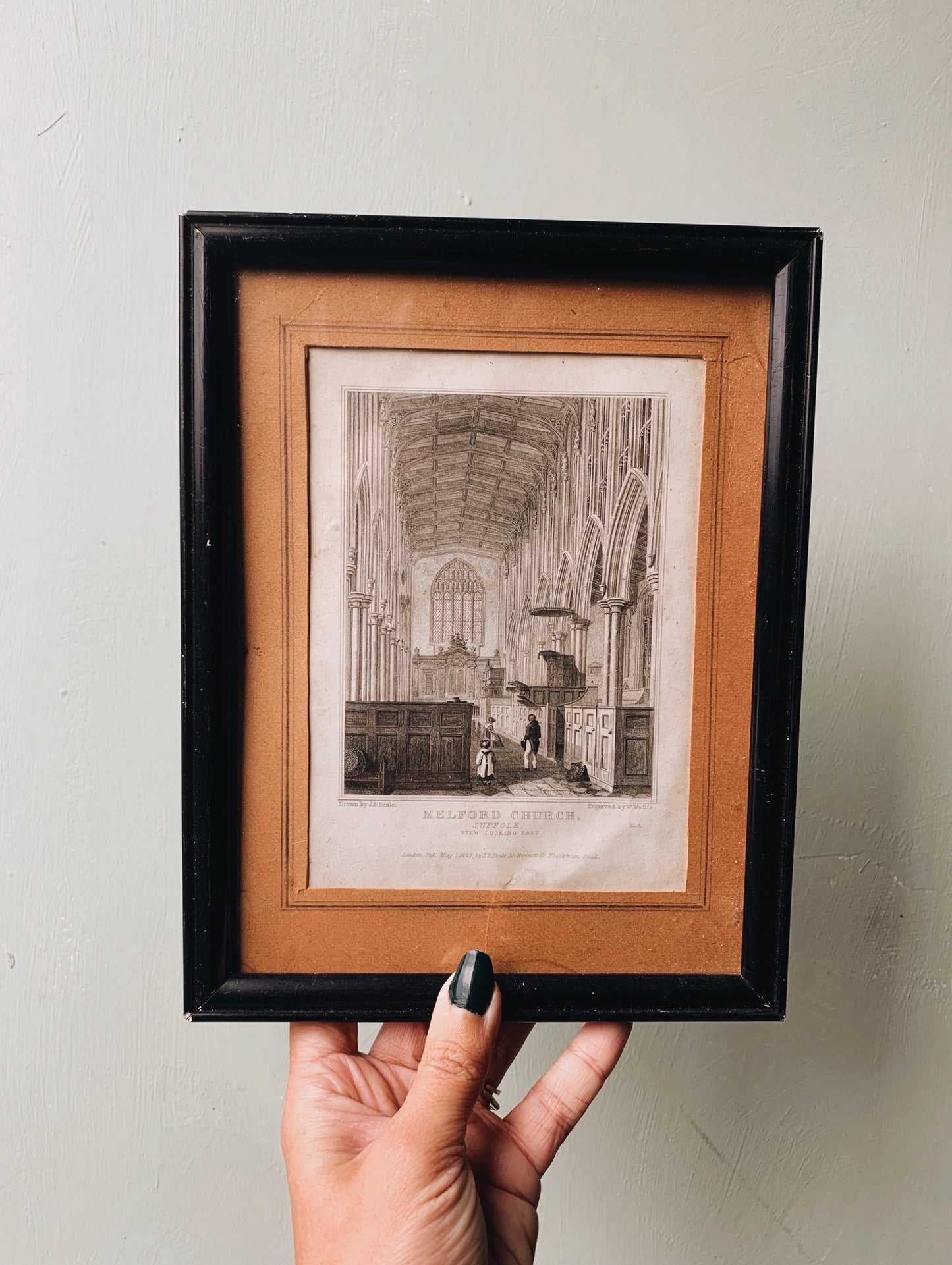 Antique 1825 Engraved Framed bookplate ~  Melford Church Suffolk