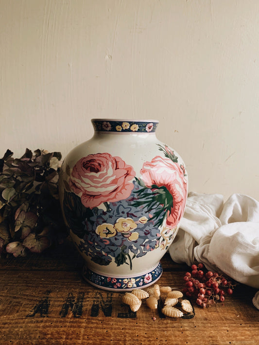 Large Vintage Rose Ginger Jar / Vase