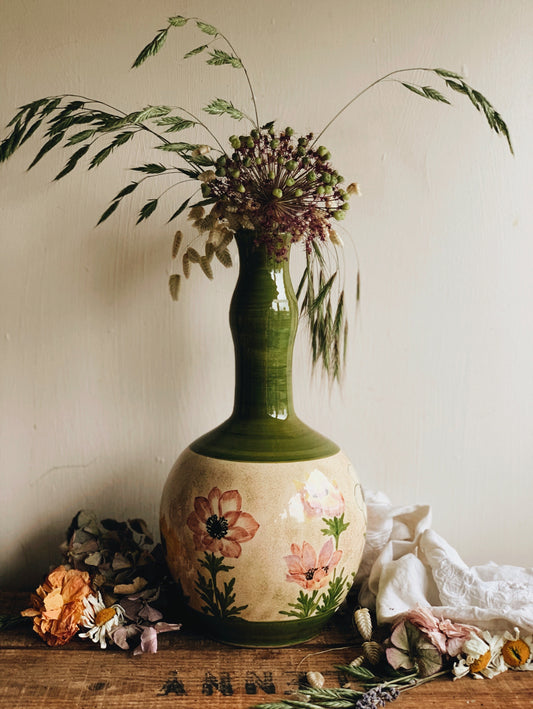 Rustic European Floral Vase ~ Cyprus Hand~painted (UK SHIPPING ONLY)