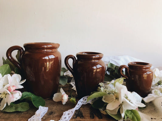 Three Vintage Slip Glazed Earth-ware Jugs (sold separately) - Stone & Sage 