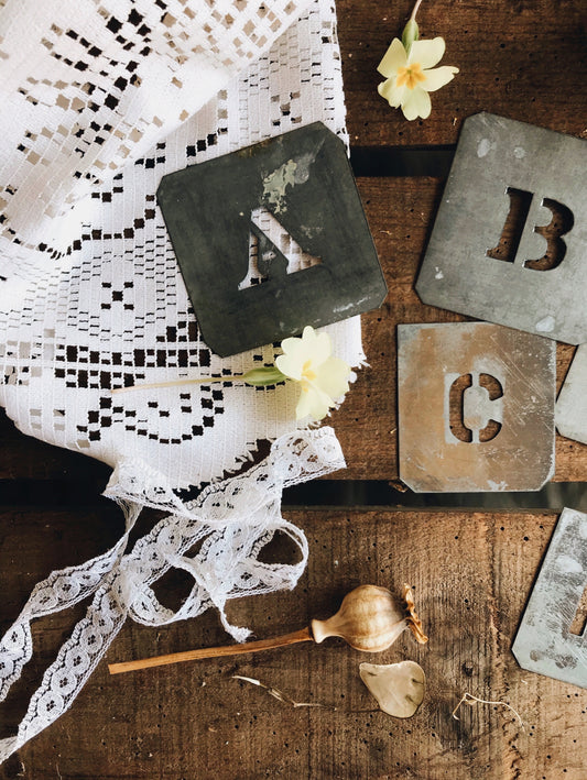 Vintage Industrial Alphabet Stencils (variation of typeface)  A TO T - Stone & Sage 