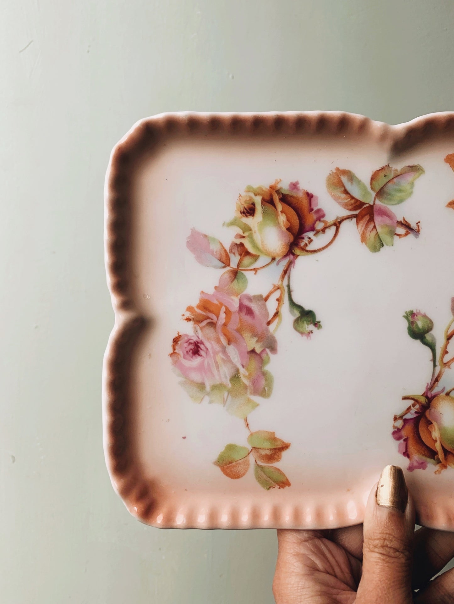 Vintage Pink Rose Porcelain Decorative Dish