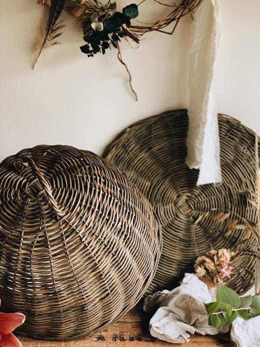 Rustic Vintage Dark Wicker French Food Cloche Dome (UK shipping only)