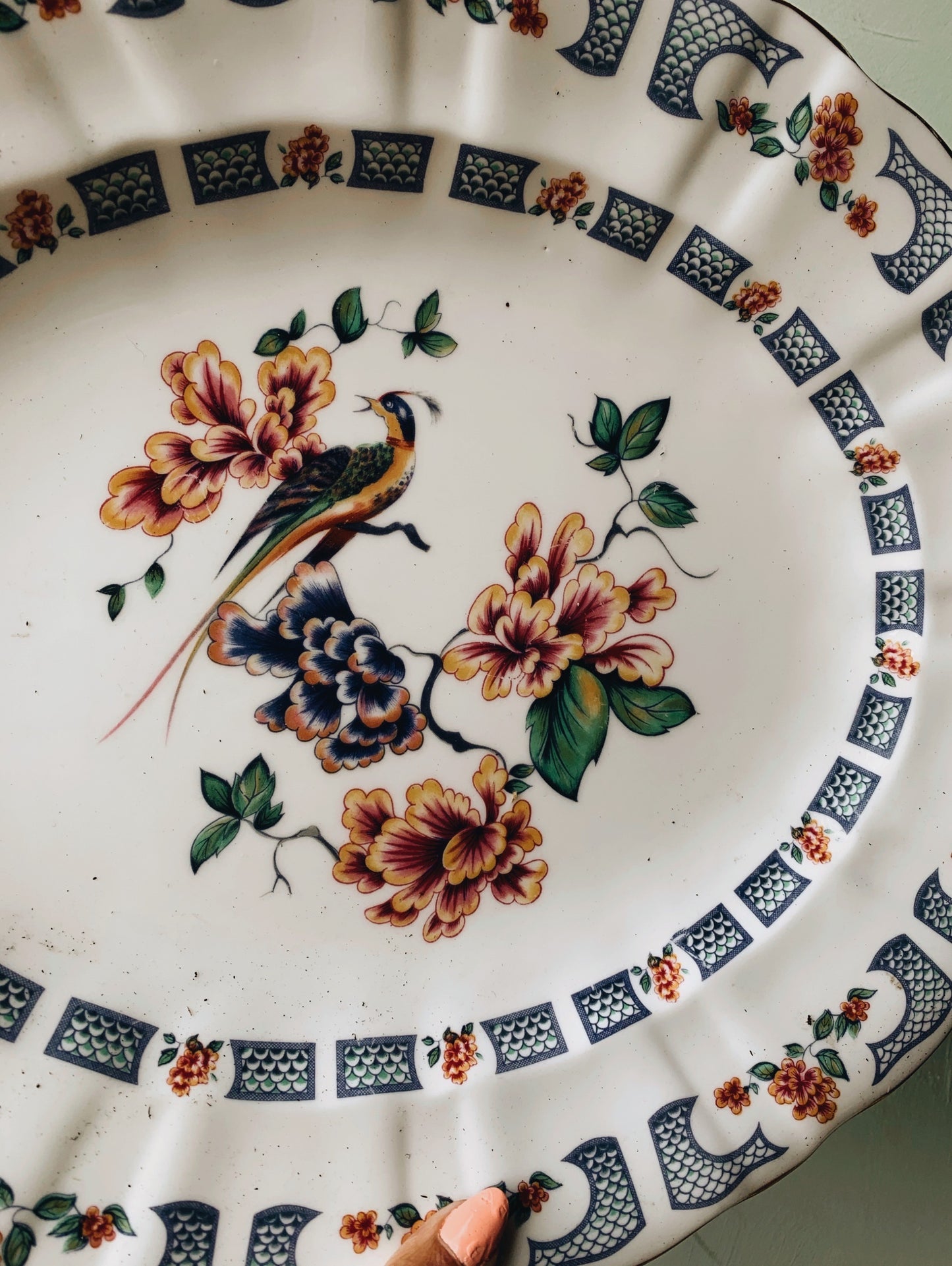 Large Antique Decorative Paradise Bird Serving Platter