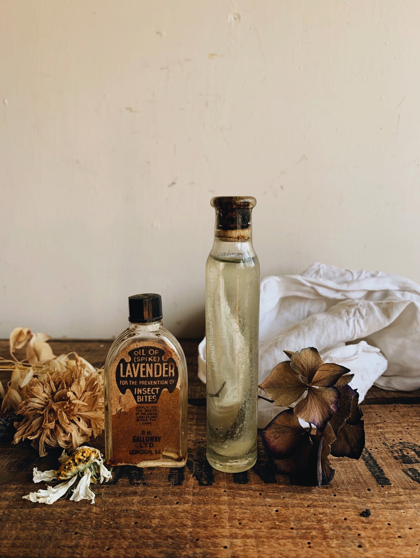 Two Vintage Apothecary Bottles ~ lavender