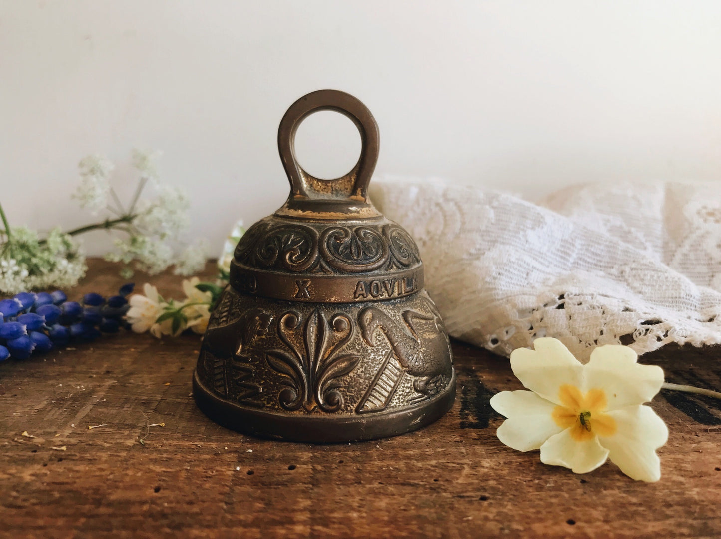 Vintage Brass Decorative Bell with Narrative - Stone & Sage 