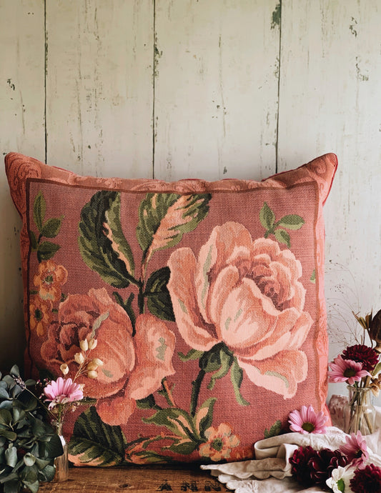 Vintage Pink Rose Tapestry (style) Cushion (UK SHIPPING ONLY)