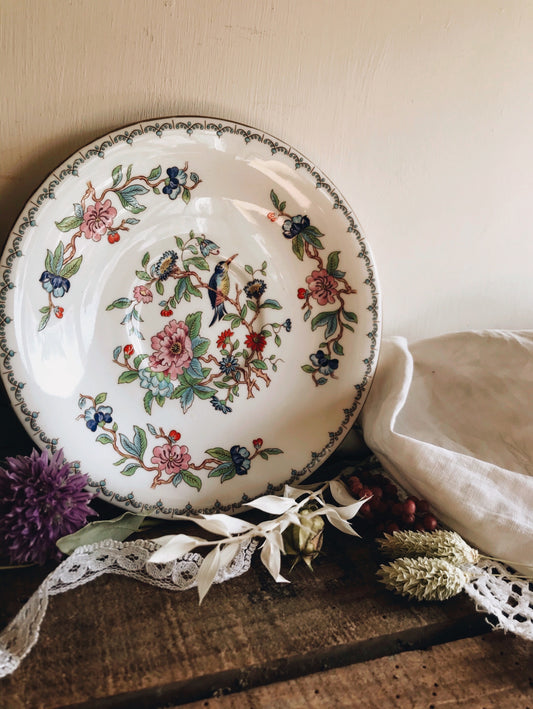 Vintage Fine China AYnsley Floral & Bird Decorative Plate - Stone & Sage 