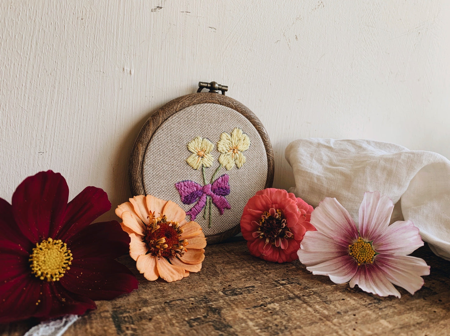 Vintage Floral Embroidery Hoop / Hanging