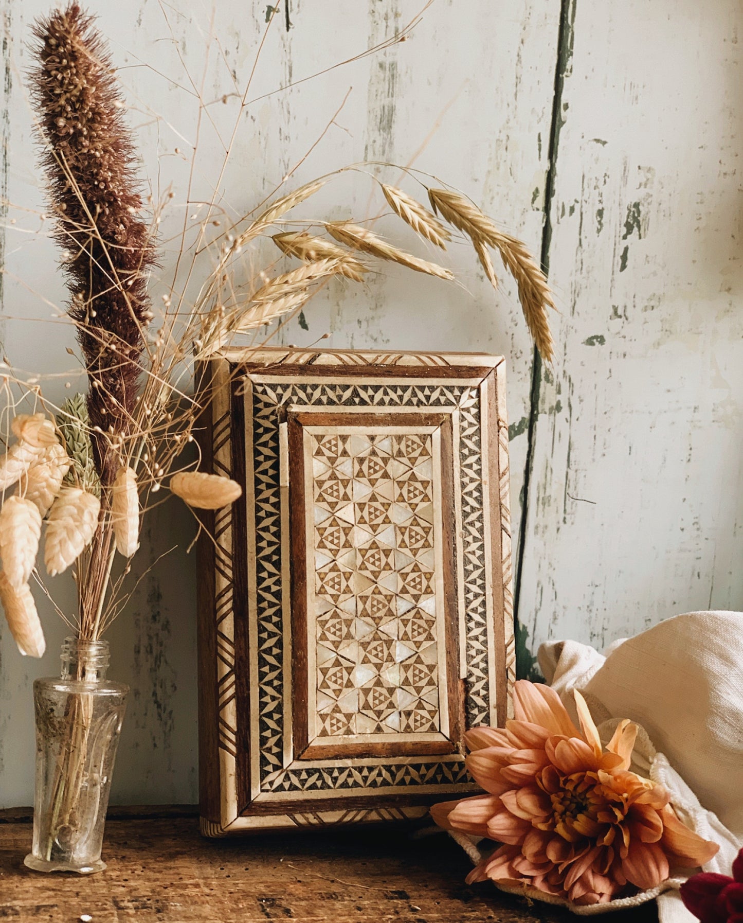 Vintage Mother of Pearl Wooden Box