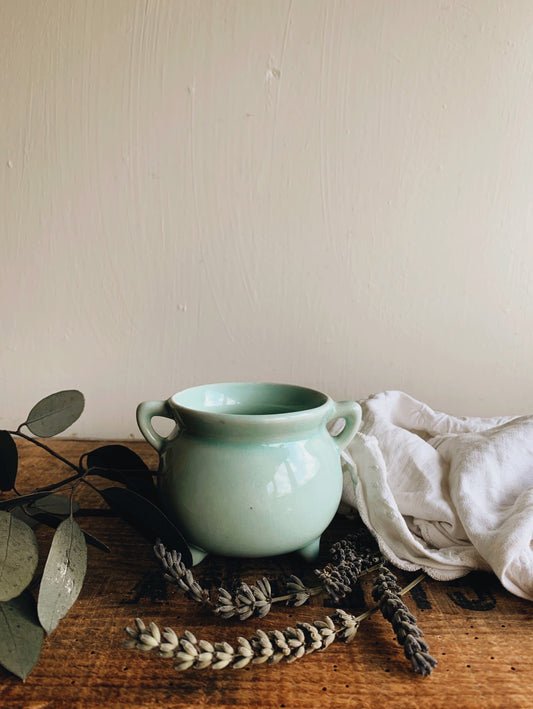 Rustic Green Cauldron Pot