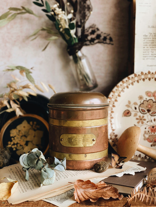 Vintage Copper & Brass Coffee Storage Pot