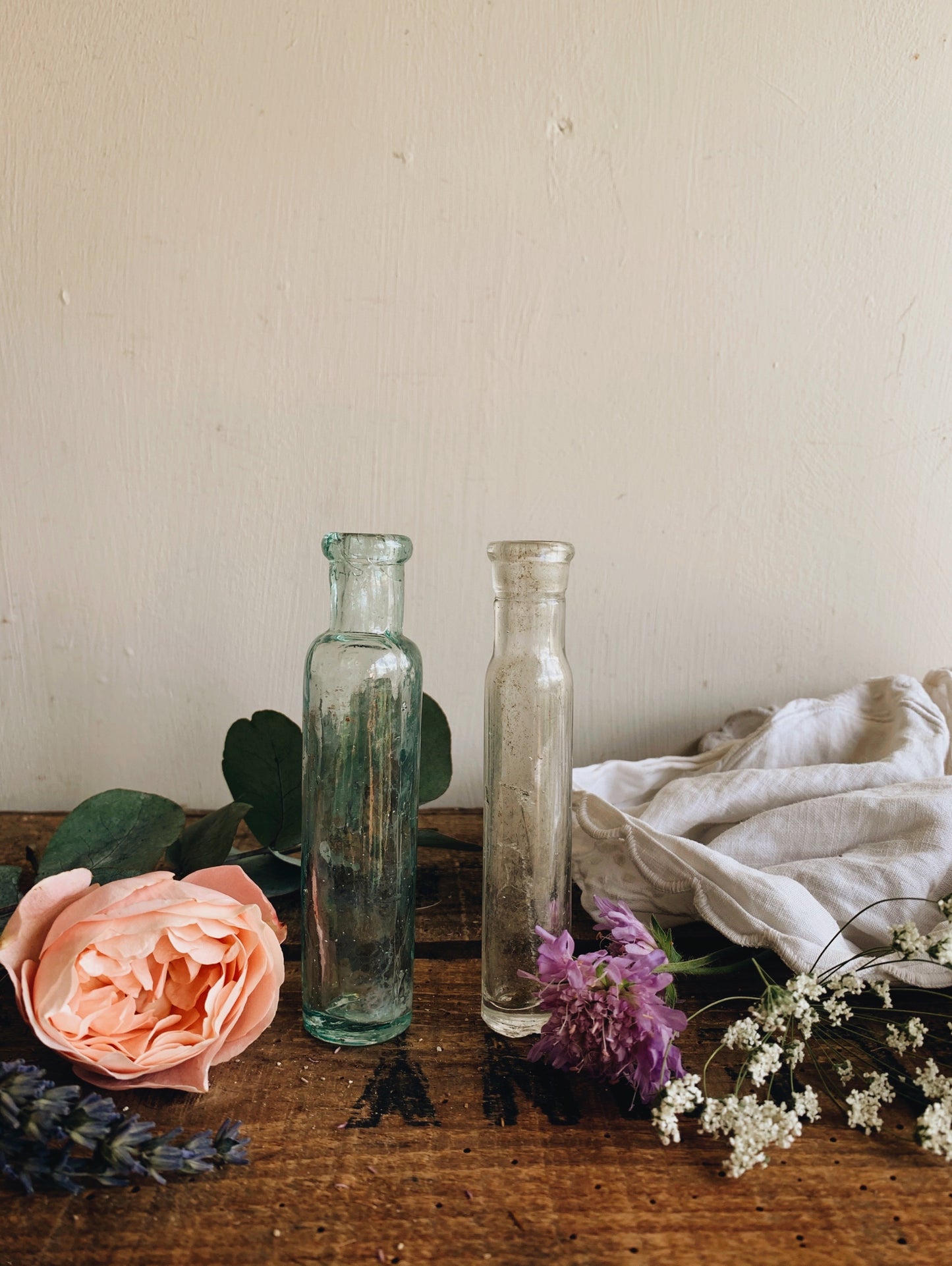 Two Rustic Vintage Apothecary Bottles