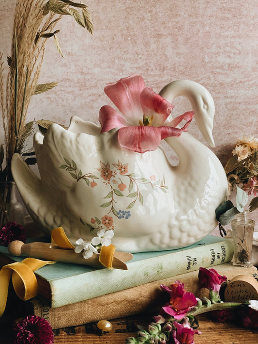 Vintage 1980’s Swan Floral Planter