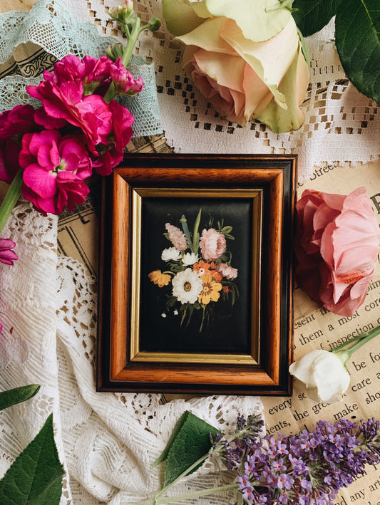 Vintage Silk Floral Artwork Framed 2