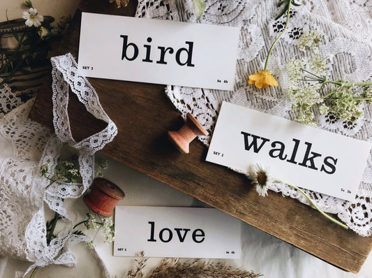 Retro 70s Word Cards ~ BIRD / WALKS / LOVE - Stone & Sage 