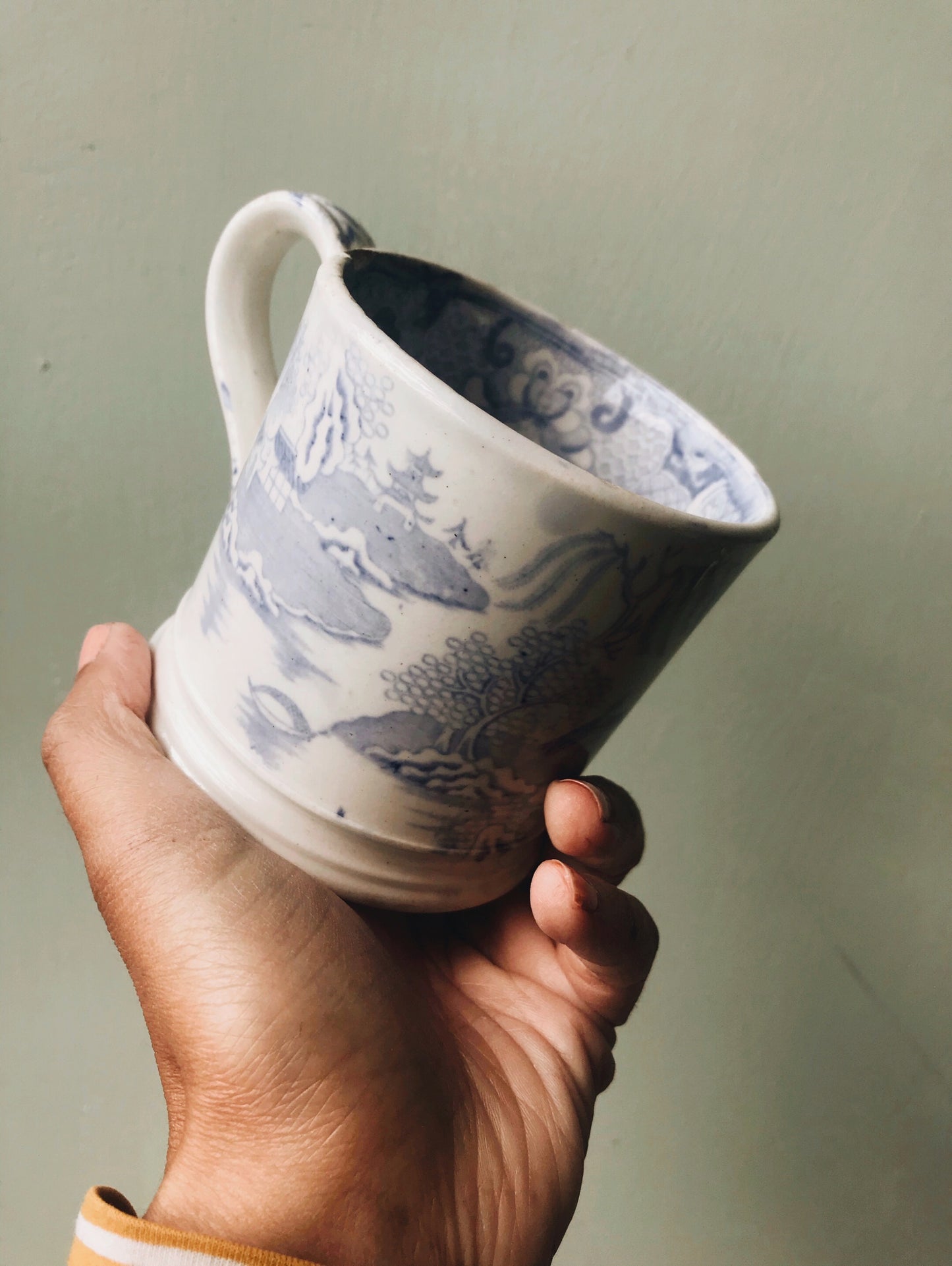 Antique Blue & White Ceramic Mug