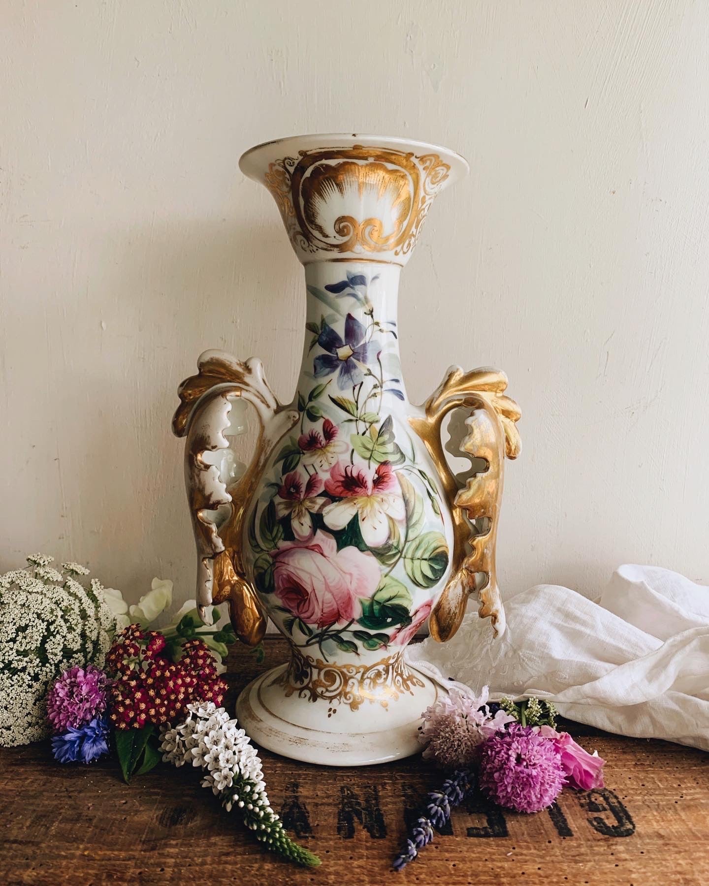 Large Vintage Rose Rocco Vase