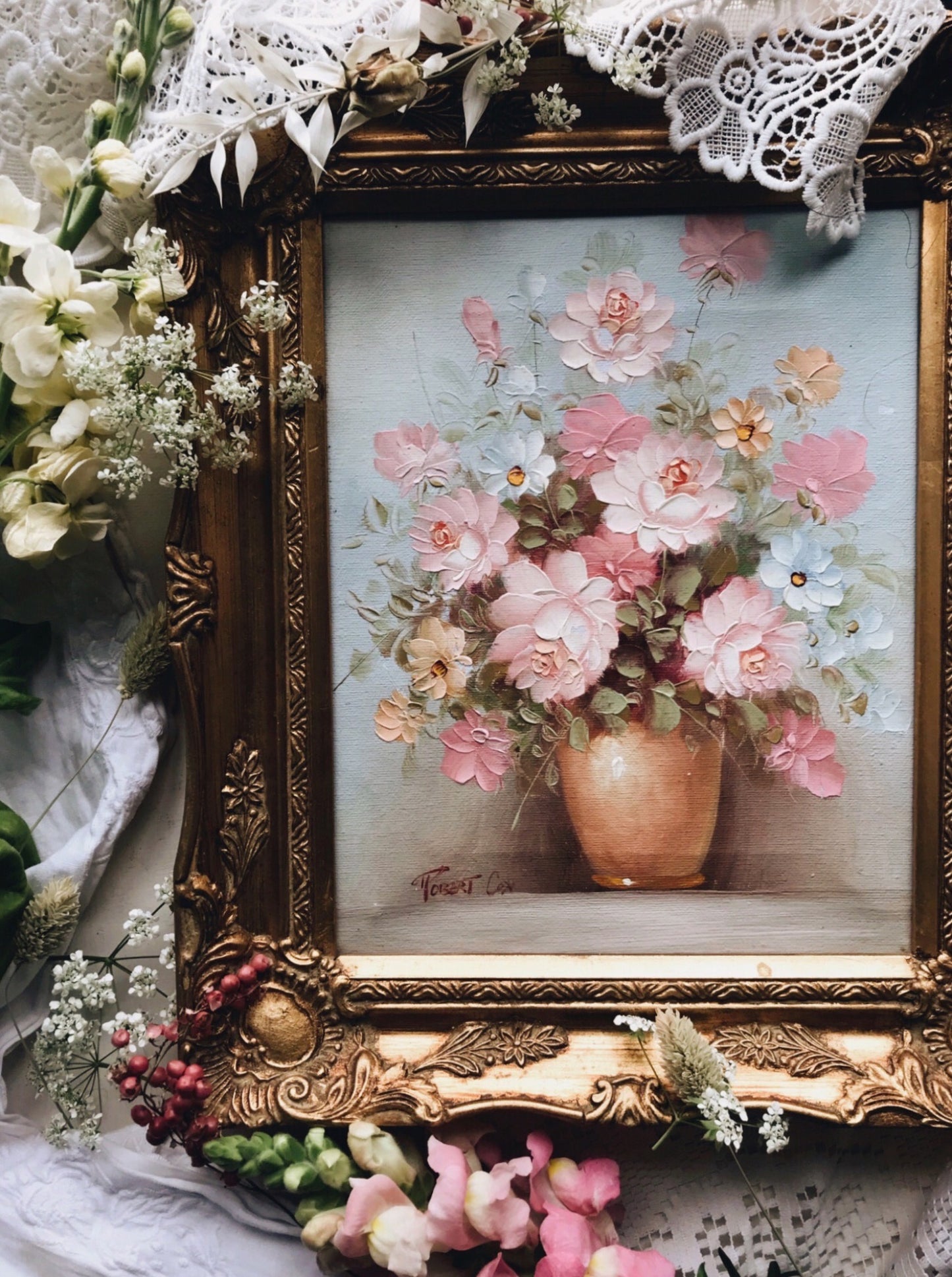 Vintage Floral Signed Robert Cox Oil Painting