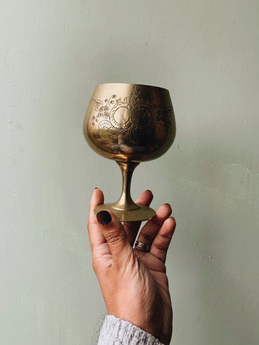 Vintage Brass Floral Decorative Goblet