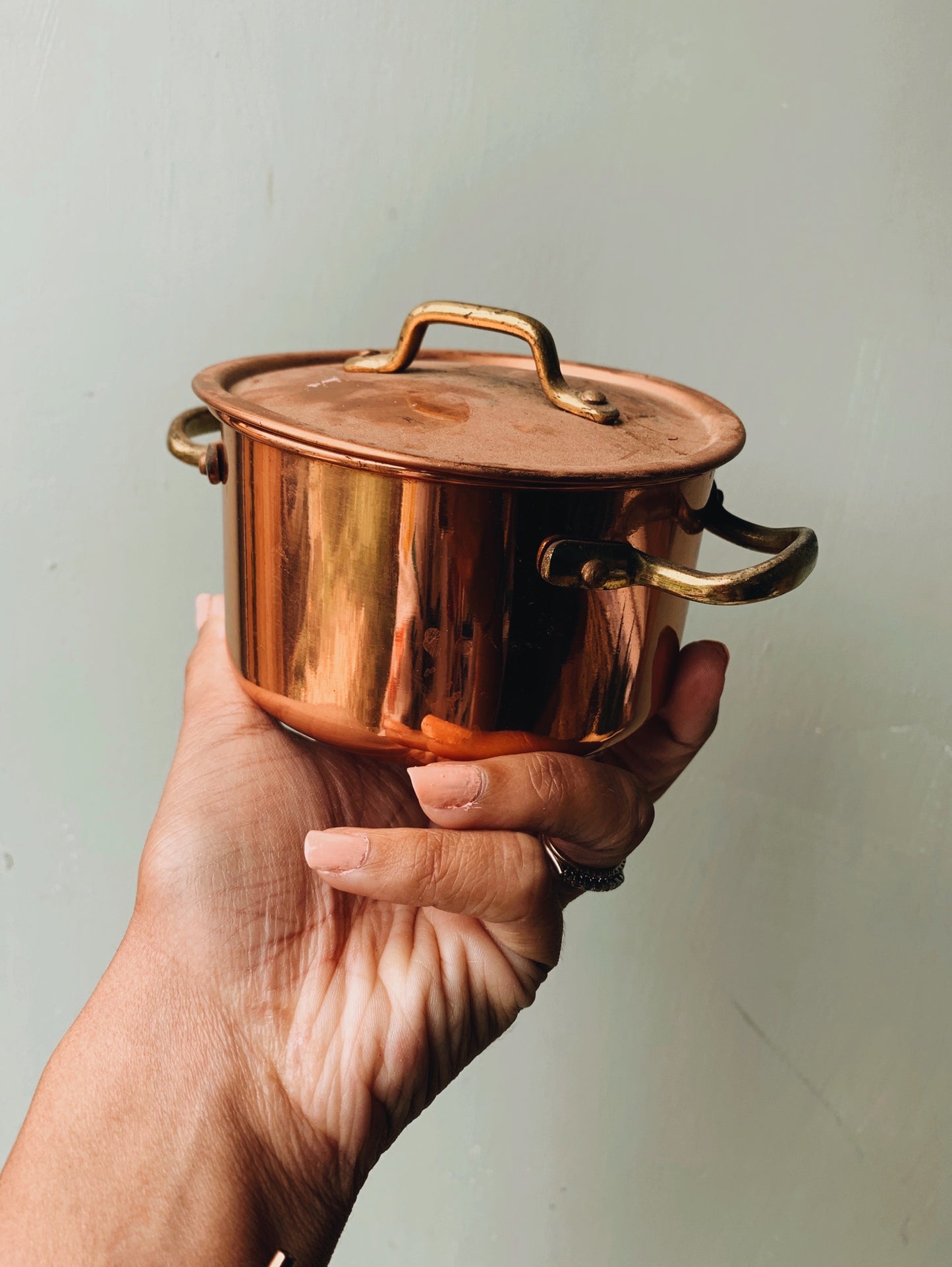 Vintage Copper Brass Pot with Top