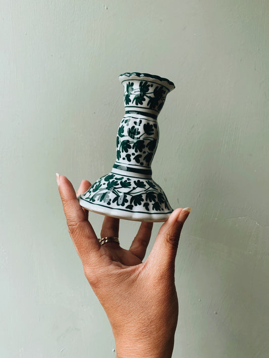 Vintage Green Botanica Ceramic Candle Stick