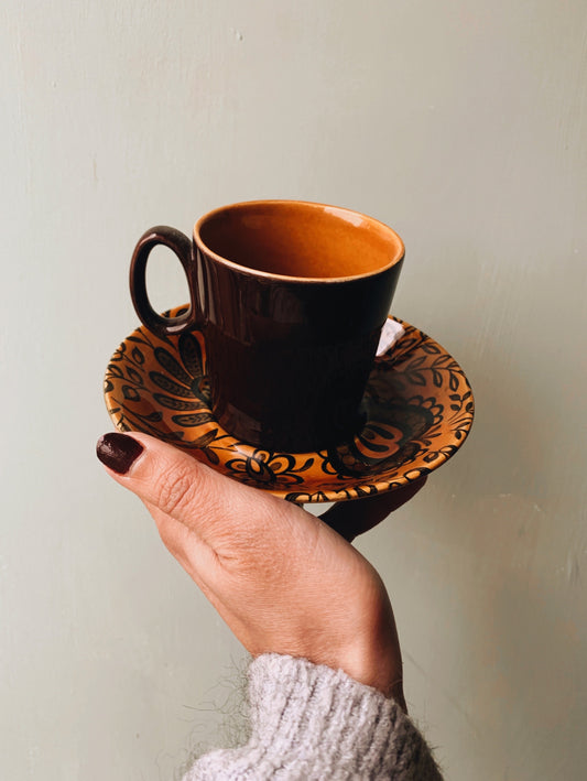 Retro Golden Ridgeway Floral Saucer & Cup (two available)