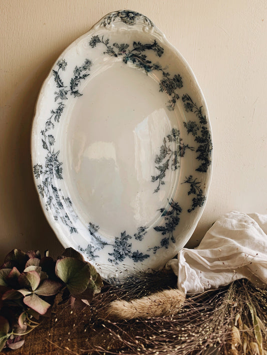 Antique Porcelain Ford Sandon Blue Floral Dish