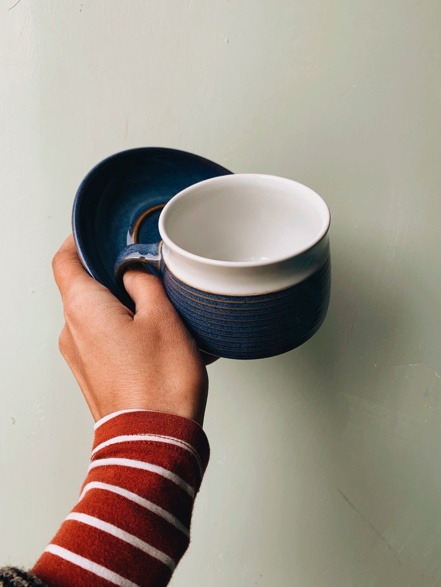 Rustic Ceramic Blue & White Cup and Saucer
