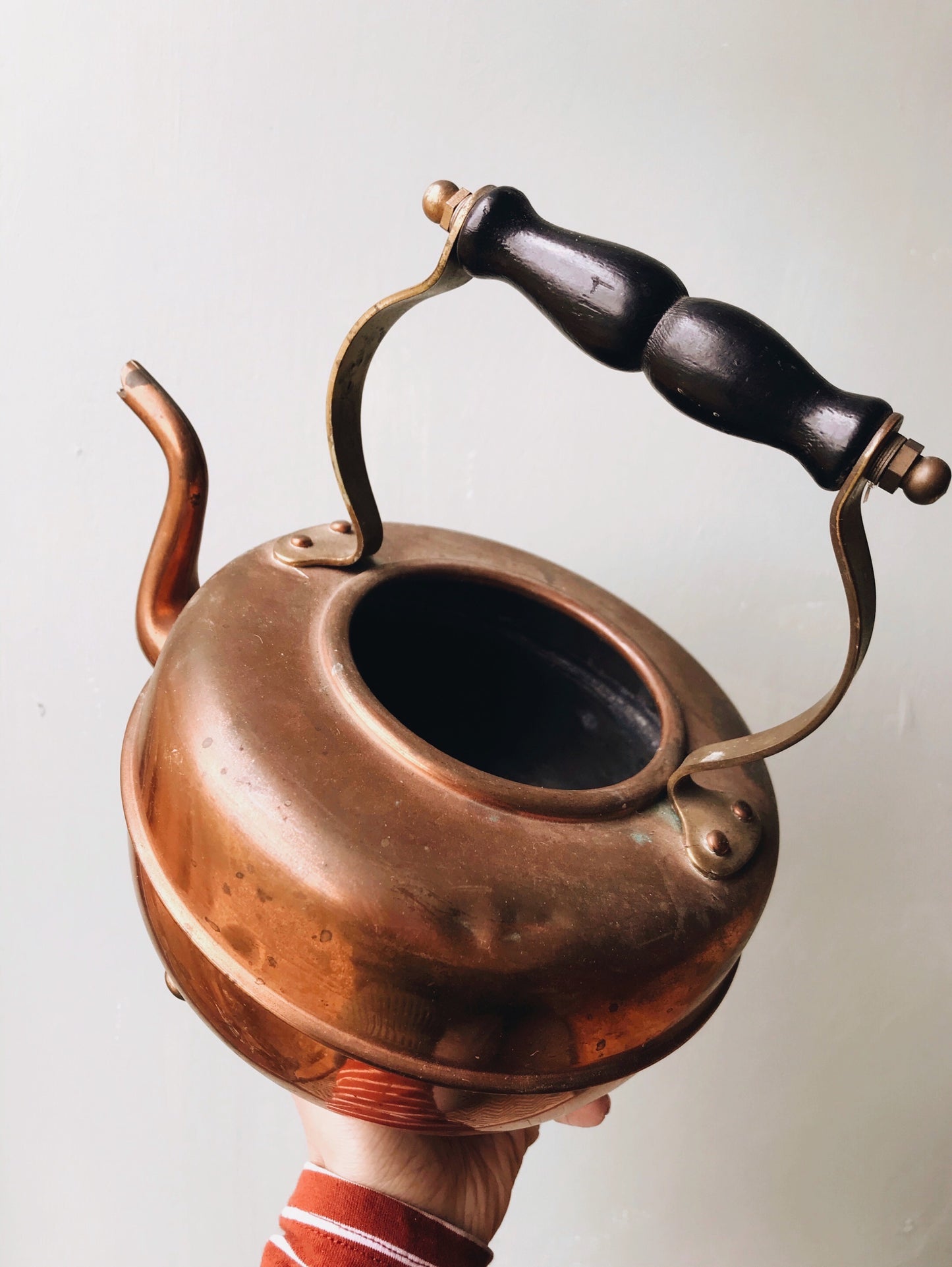 Vintage Copper & Brass Teapot with Wooden Handle (no lid) - Stone & Sage 