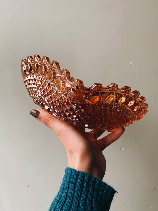 Vintage Iridescent Orange Decorative Glass Dish