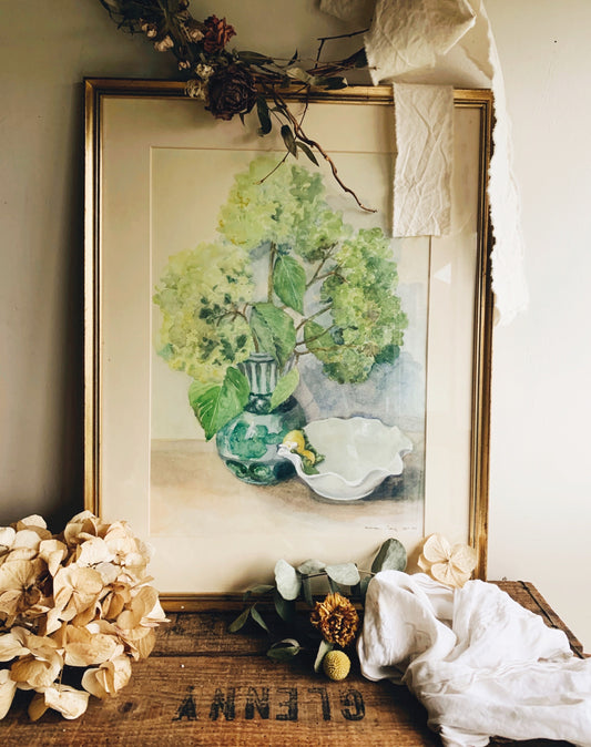 Fine Art Painting Framed and Signed ~ Billowing Blooms in vase and Shell Dish (UK shipping ONLY)