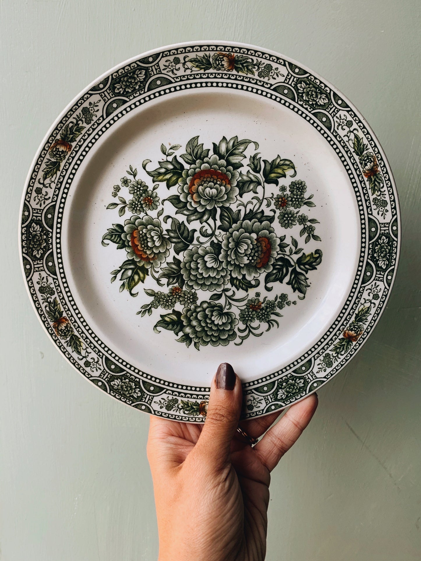 Antique Ridgway Hand~ engraved Staffordshire Decorative Green Plate