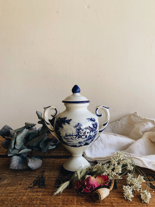 Small Vintage Blue & White Urn
